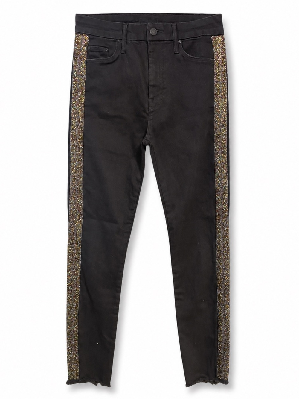 MOTHER High Waisted Looker Ankle Fray Guilty Flash Jeans Black 27